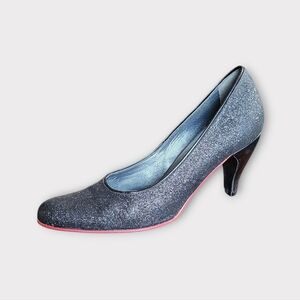 John Fluevog Vintage Black Glitter Heels